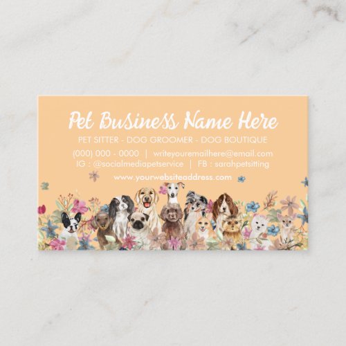 Orange Elegant Flowers Dog Groomer Business Card