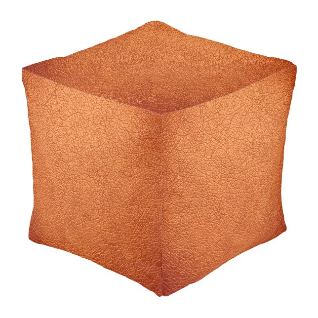 Orange Elegant Leather Look Pouf (Angled Front)