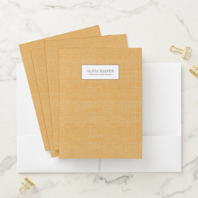 Orange Elegant Linen Look Monogram   Pocket Folder (In Situ)