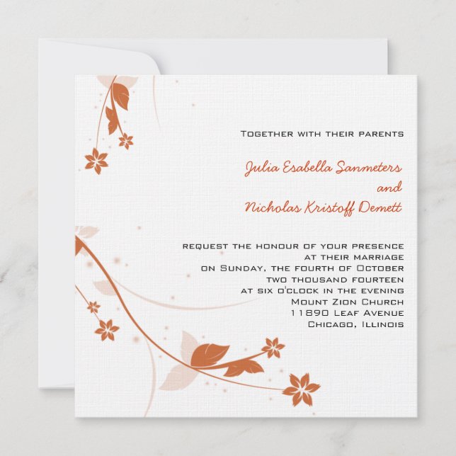 ORANGE ELEGANT LINEN WEDDING Invitation (Front)