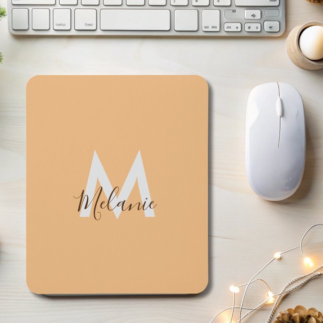 orange elegant minimalist retro monogram  mouse pad (Creator Uploaded)