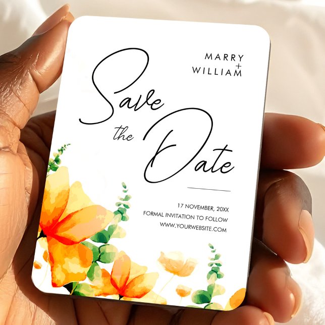 Orange Elegant Modern Save the Date Wedding Magnet (Orange Elegant Modern Save the Date Wedding Magnet, Wedding Favor Magnet)