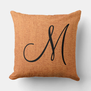 Orange Elegant Monogram Canvas Look Throw Pillow