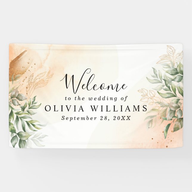 Orange Elegant romantic eucalyptus leaves rustic Banner (Horizontal)
