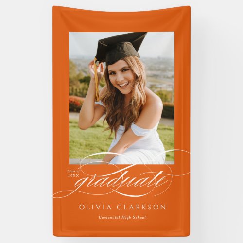 Orange Elegant Script Graduation Photo Party Banner