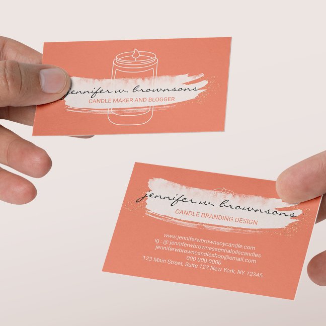 Orange elegant simple soy candle business card