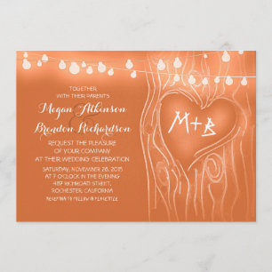 Orange elegant string lights tree romantic wedding invitation