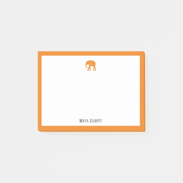 Orange Elephant and Border on White with Name Post-it Notes (Front)