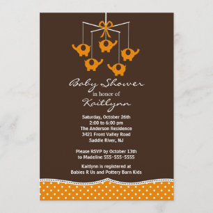 Orange Elephant Mobile Baby Shower Invitation