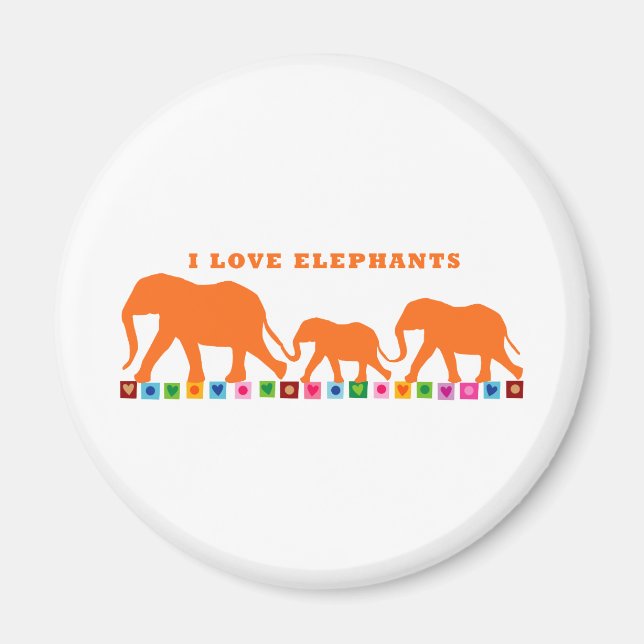 Orange Elephants Walking Magnet (Front)