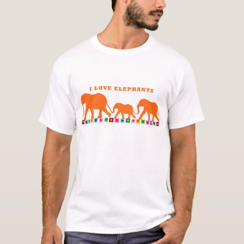 Orange Elephants Walking T_Shirt