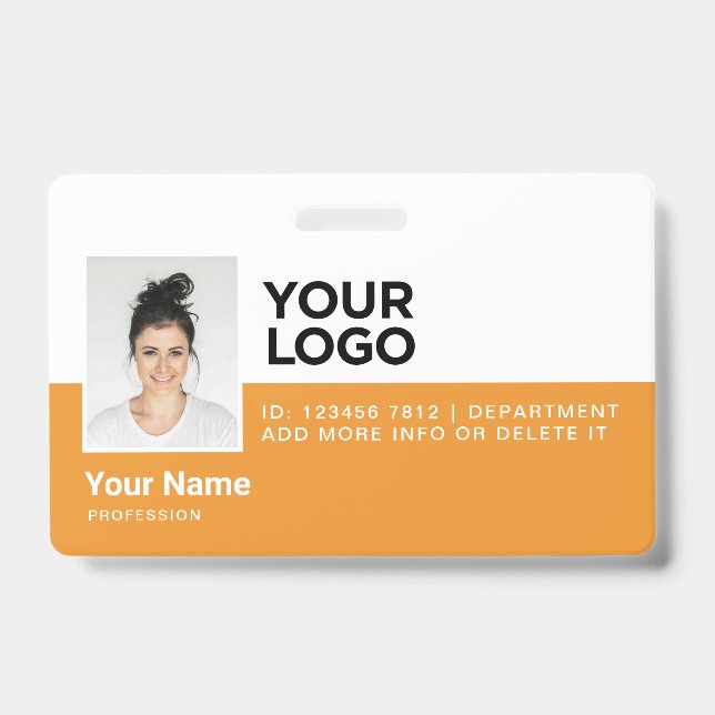 Orange Employee Modern Photo ID Security Badge (Front)