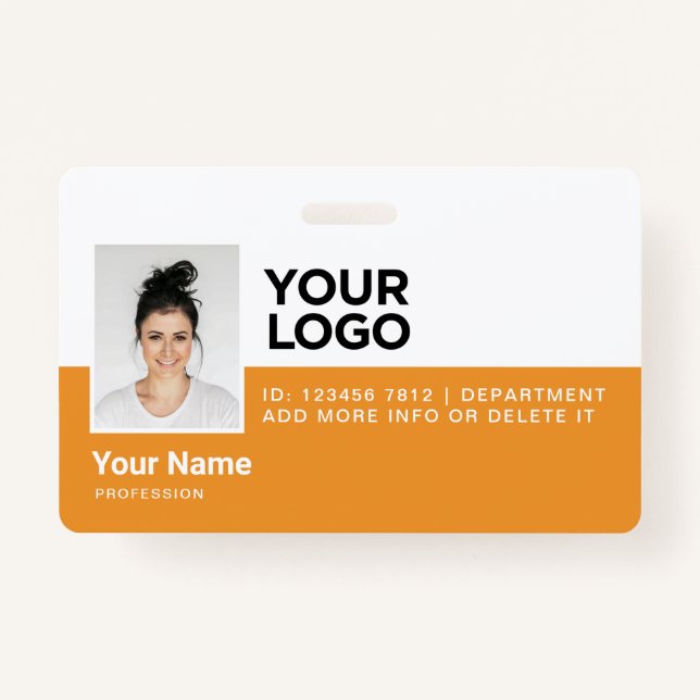 Orange Employee Modern Photo ID Security Badge (Front)