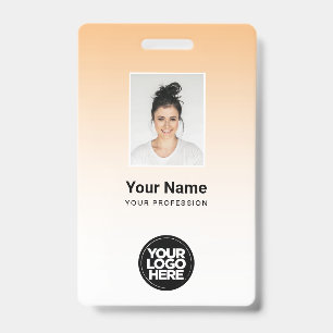 Orange Employee Photo Bar Code Logo Name Gradient Badge