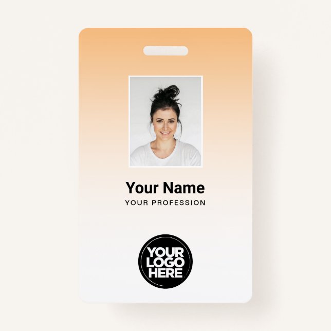 Orange Employee Photo Bar Code Logo Name Gradient Badge (Front)