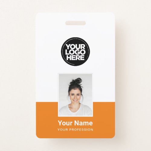 Orange Employee _ Photo BarCode Large Logo Name Badge