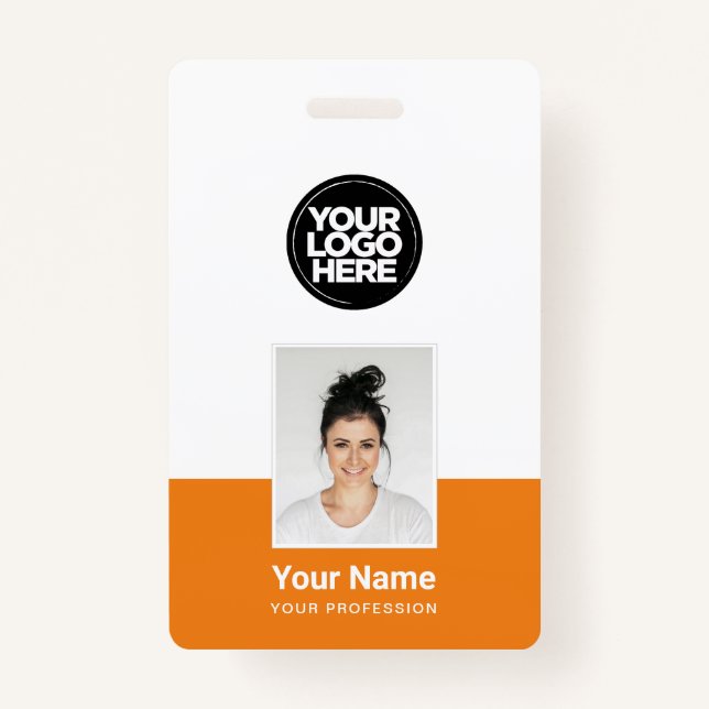 Orange Employee - Photo, BarCode, Large Logo, Name Badge (Front)