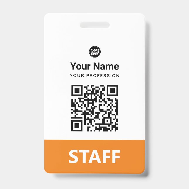 Orange Employee Qr Code, Bar Code, Logo, Name Badge (Front)