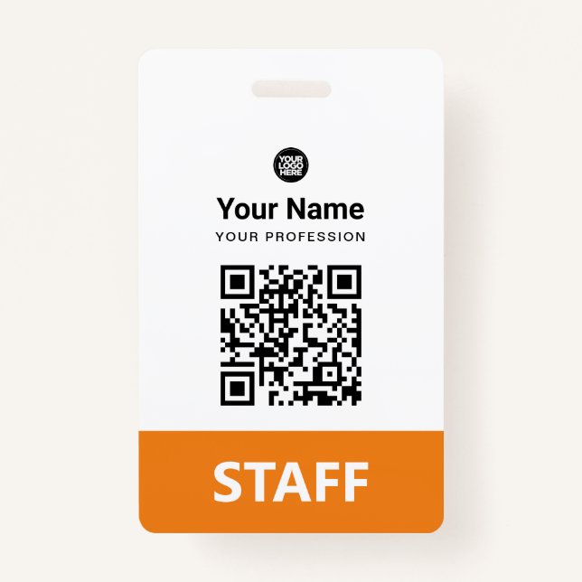 Orange Employee Qr Code, Bar Code, Logo, Name Badge (Front)