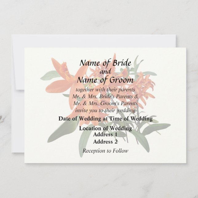 Orange Epidendrum Orchid Invitation (Front)