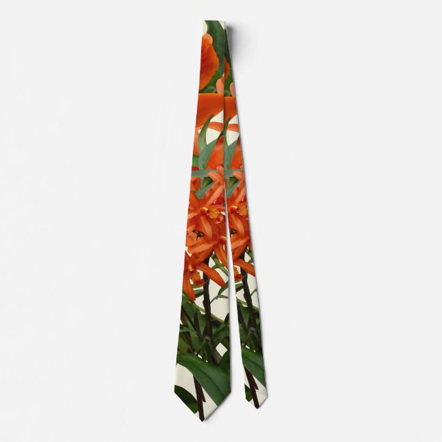 Orange Epidendrum Orchid Neck Tie (Front)