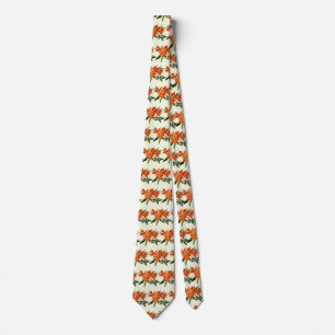 Orange Epidendrum Orchid Neck Tie