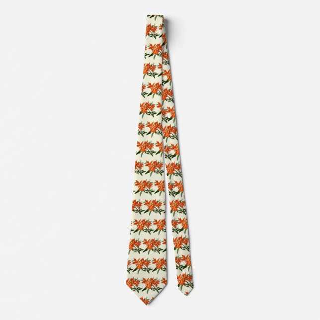 Orange Epidendrum Orchid Neck Tie (Front)