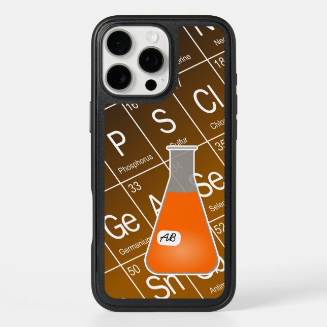Orange Erlenmeyer Flask (with Initials) Chemistry Otterbox iPhone Case (Back)