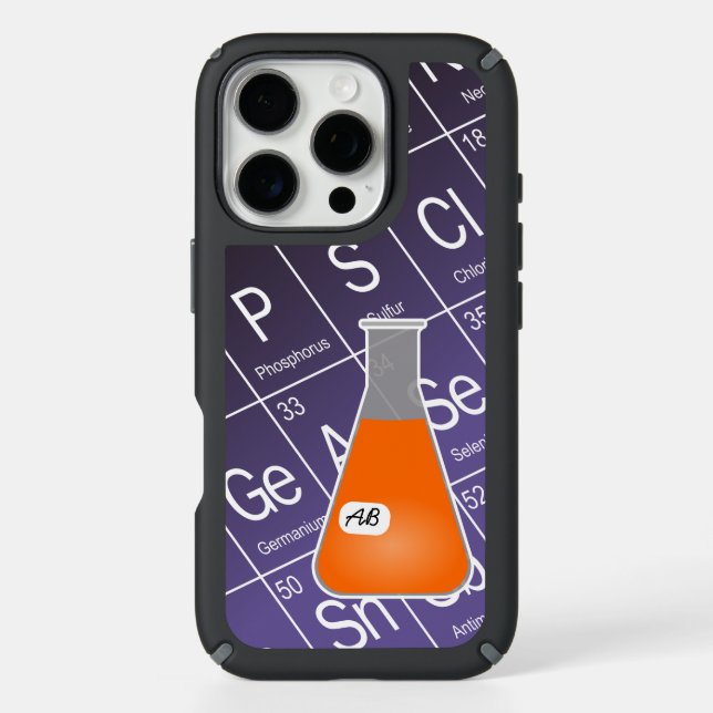 Orange Erlenmeyer Flask (with Initials) Chemistry Speck iPhone Case (Front)