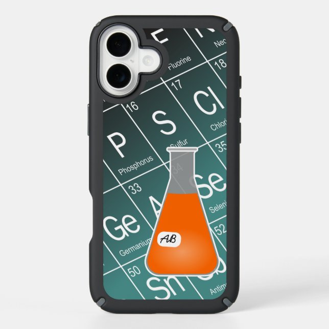 Orange Erlenmeyer Flask (with Initials) Chemistry Speck iPhone Case (Front)