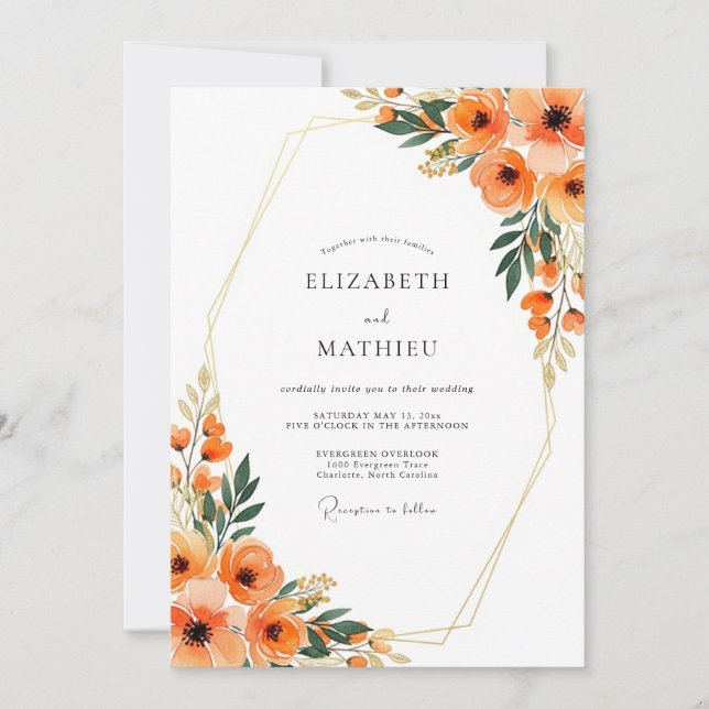 Orange Ethereal Autumn Wedding Invitation (Front)