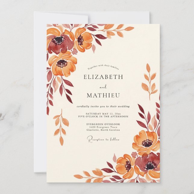 Orange Ethereal Bloom Wedding Invitation (Front)