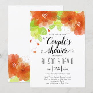 Orange ethereal flowers wedding couples shower invitation