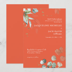 Orange Eucalyptus Elegance Bride Parents Wedding  Invitation