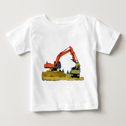 Orange Excavator and Yellow Dump_Truck Baby T_Shirt