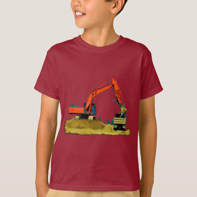 Orange Excavator and Yellow Dump-Truck T-Shirt (Front)