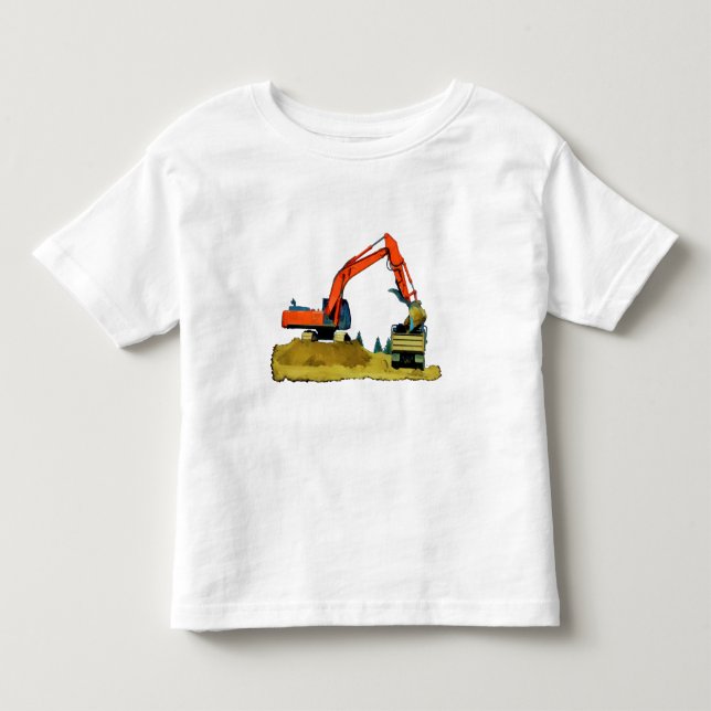 Orange Excavator and Yellow Dump-Truck Toddler T-shirt (Front)