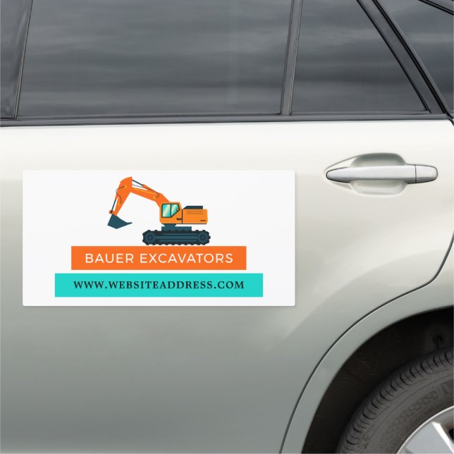 Orange Excavator, Builders Car Magnet (In Situ)