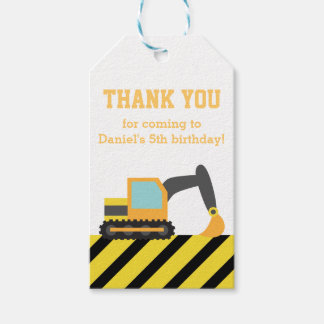 Orange Excavator Construction Kids Party Birthday Gift Tags