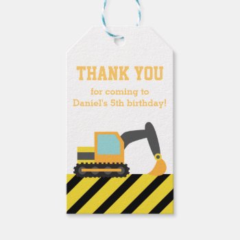 Orange Excavator Construction Kids Party Birthday Gift Tags by RustyDoodle at Zazzle