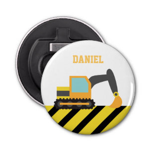 Orange Excavator Construction Theme For Kids Bottle Opener