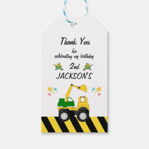Orange Excavator Construction Themed Kid Birthday Gift Tags
