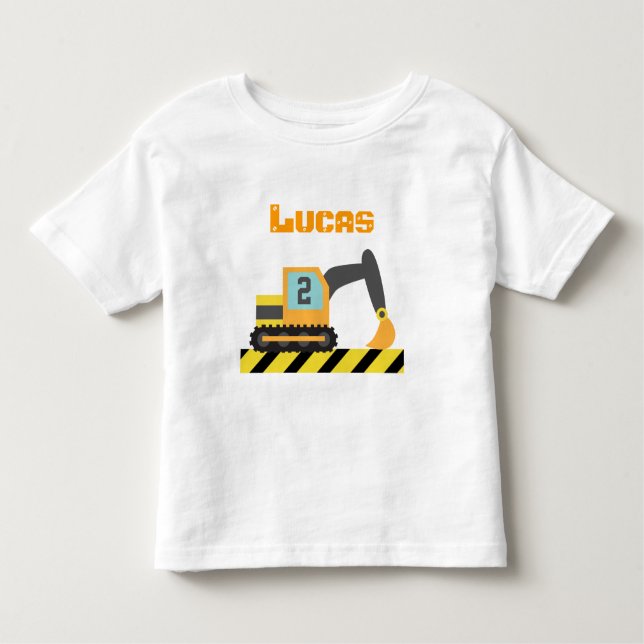 Orange Excavator Construction Vehicle 2 Year old Toddler T-shirt (Front)