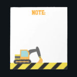 Orange Excavator, Construction Vehicle, For kids Notepad<br><div class="desc">A cute orange excavator with black tracks digging away. The little ones who love construction vehicles and toys are going to dig this design! Personalise easily with boy's name in orange text. Makes a wonderful gift for birthdays!</div>