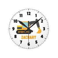 Orange Excavator, Construction Vehicle, For kids Round Clock