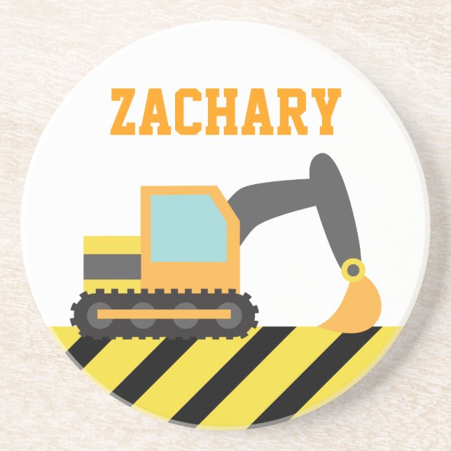 Orange Excavator, Construction Vehicle, For kids Sandstone Coaster (Front)