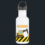 Orange Excavator Construction Vehicle Kids Stainless Steel Water Bottle<br><div class="desc">An orange construction excavator vehicle with template for name personalization for kids who love construction vehicles.</div>