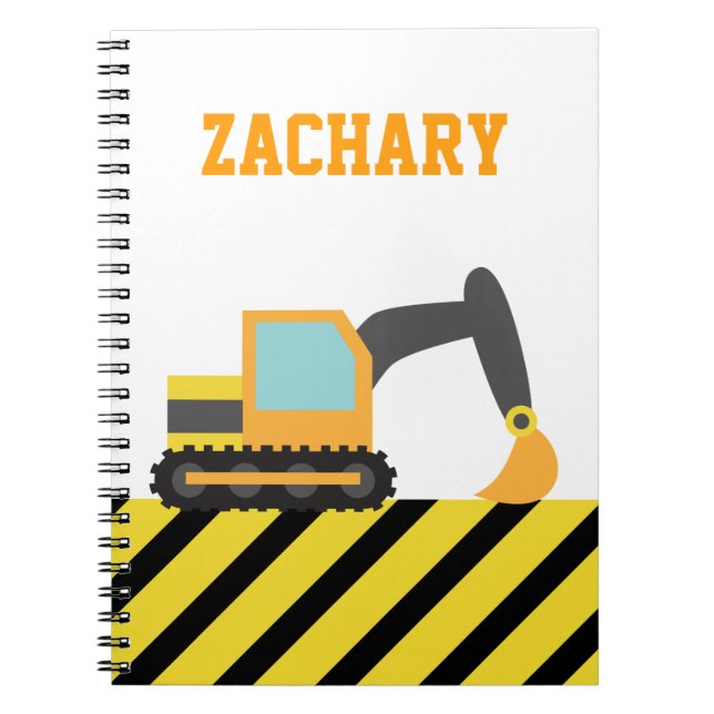 Orange Excavator Construction Vehicle Notebook (Front)