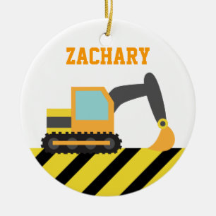 Orange Excavator, Construction Vehicles, for Kids Ceramic Ornament