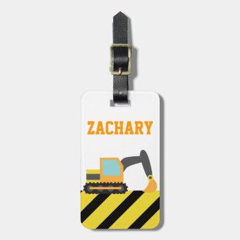 Orange Excavator  Construction Vehicles  For Kids Luggage Tag by RustyDoodle at Zazzle